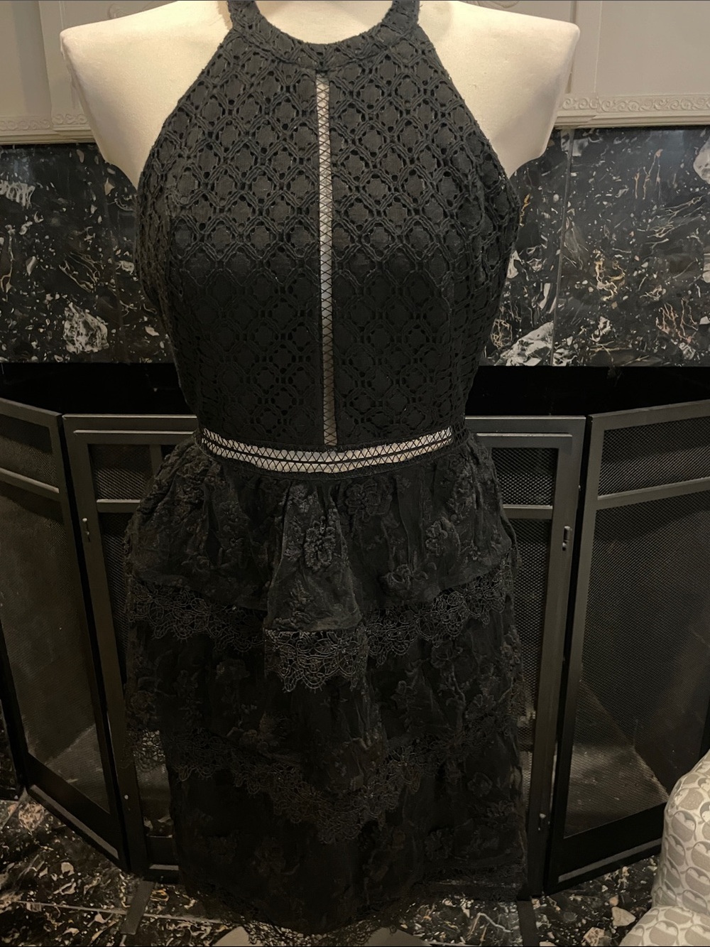Heartloom Black Lace Halter Mini Dress